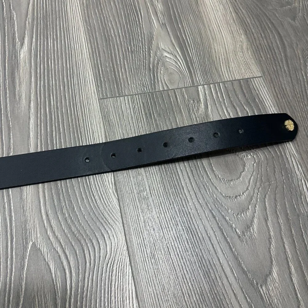 Vince Camuto‎ Black Faux Leather Belt Gold Geometric Buckle Size L - Picture 3 of 4